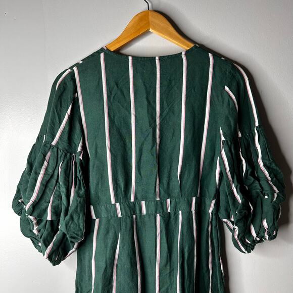 Steele Anthropologie Meyer Stripe Wrap Linen Midi Dress Women's Small Petite - Picture 8 of 11